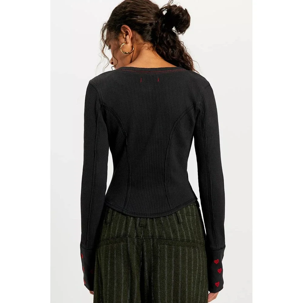 We The Free‎ ♥️ Black Cardigan Red Hearts ♥️ Cuff Daria Size Small NWT